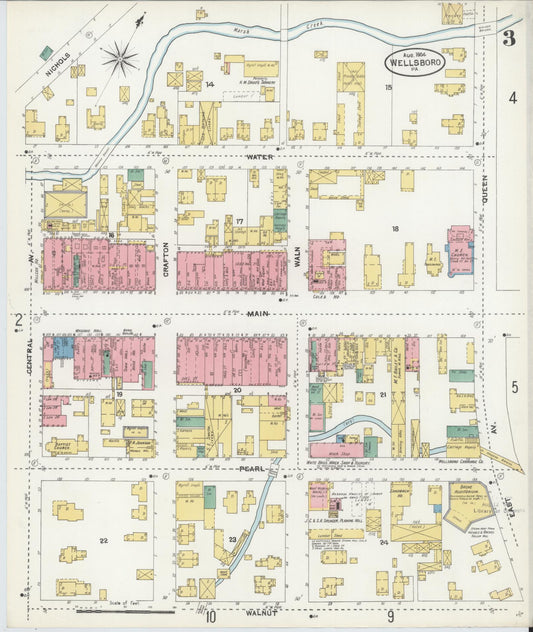 Sanborn Fire Insurance Map from Wellsboro, Tioga County, Pennsylvania (1904), Sheet #0003 - Historic Sanborn Fire Insurance Map Print, vintage old map wall art, antique decor, genealogy gift, Pennsylvania Pennsylvania map