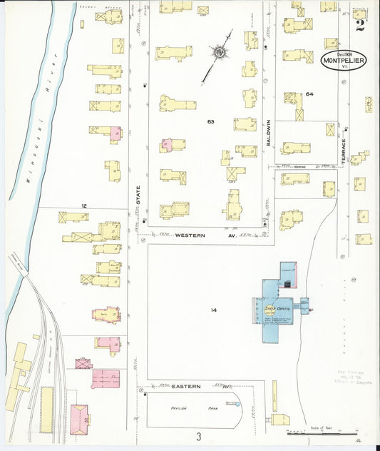 Sanborn Fire Insurance Map from Montpelier, Washington County, Vermont (1909), Sheet #0002 - Historic Sanborn Fire Insurance Map Print, vintage old map wall art, antique decor, genealogy gift, Vermont Vermont map