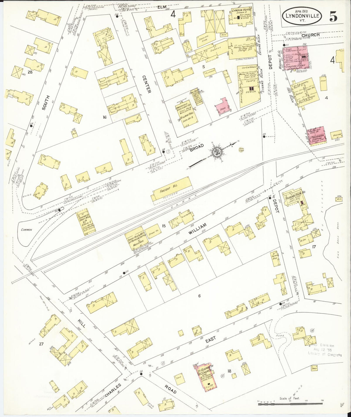 Sanborn Fire Insurance Map from Lyndonville, Caledonia County, Vermont (1912), Sheet #0005 - Historic Sanborn Fire Insurance Map Print, vintage old map wall art, antique decor, genealogy gift, Vermont Vermont map