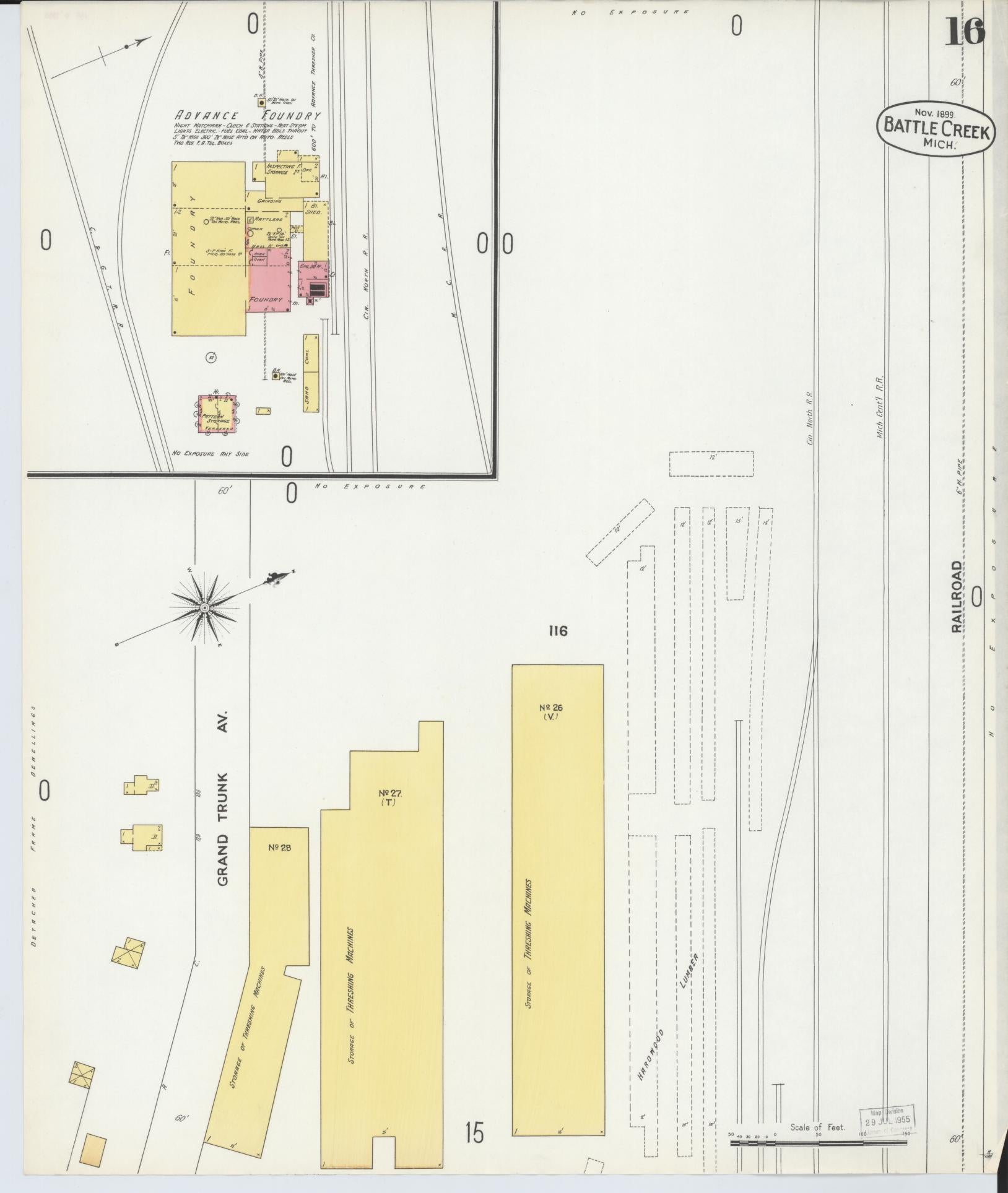 Sanborn Fire Insurance Map from Battle Creek, Calhoun County, Michigan (1899), Sheet #0016 - Historic Sanborn Fire Insurance Map Print, vintage old map wall art, antique decor, genealogy gift, Michigan Michigan map