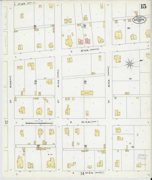 Sanborn Fire Insurance Map from Ardmore, Carter County, Oklahoma (1902), Sheet #0015 - Historic Sanborn Fire Insurance Map Print, vintage old map wall art, antique decor, genealogy gift, Oklahoma Oklahoma map