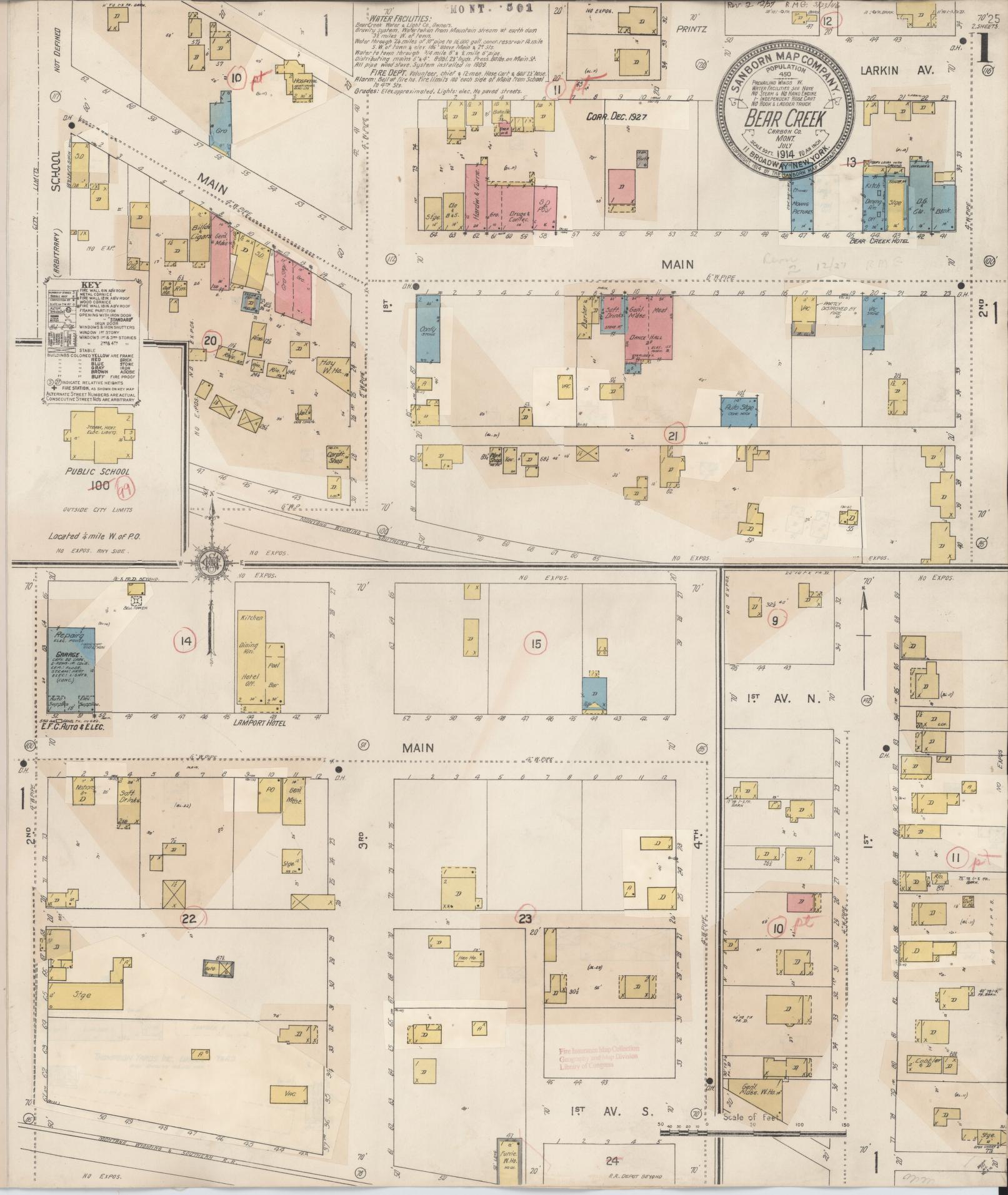 Sanborn Fire Insurance Map from Bear Creek, Carbon County, Montana (1927), Sheet #0001 - Historic Sanborn Fire Insurance Map Print, vintage old map wall art, antique decor, genealogy gift, Montana Montana map