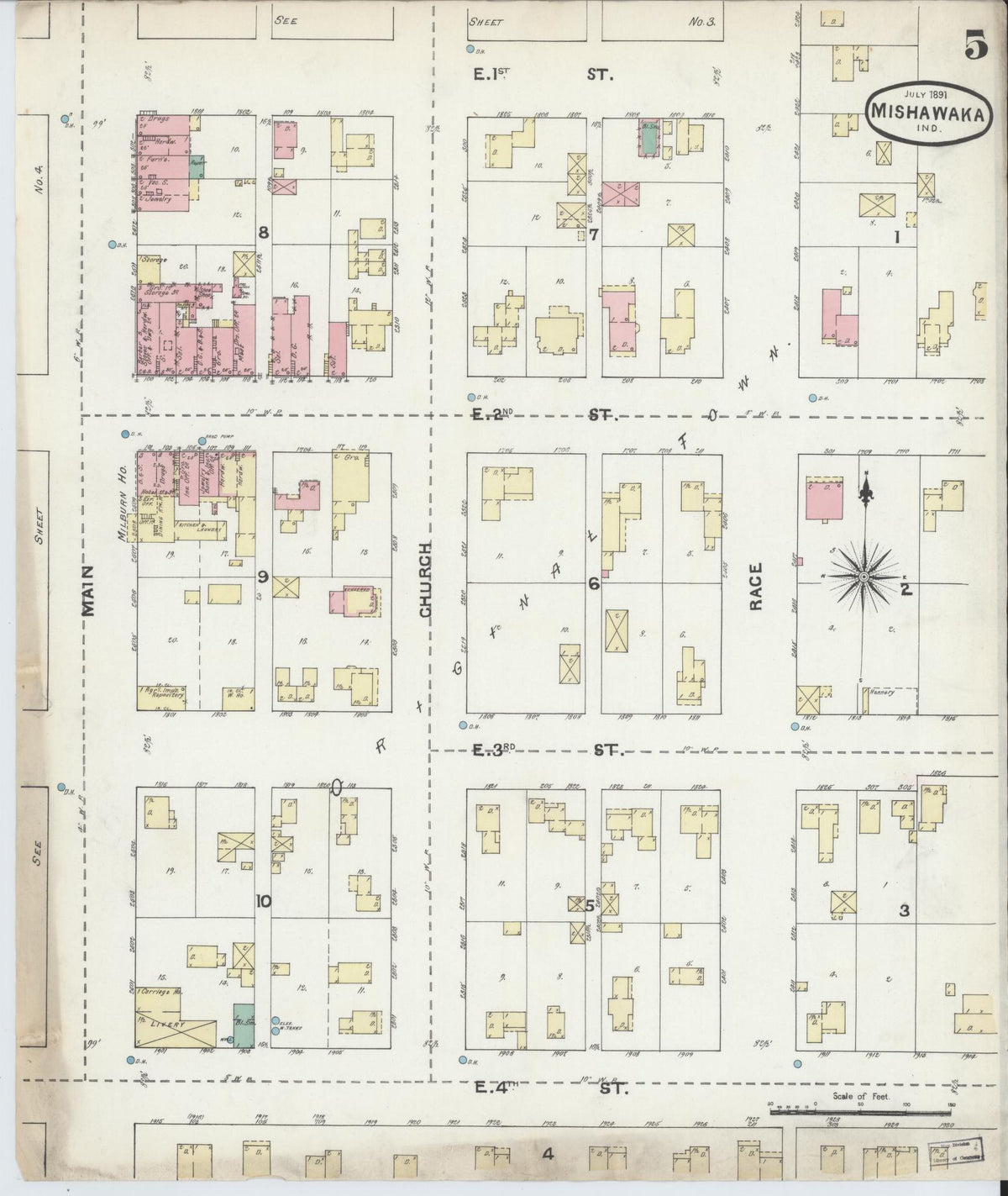 Sanborn Fire Insurance Map from Mishawaka, Saint Joseph County, Indiana (1891), Sheet #0005 - Historic Sanborn Fire Insurance Map Print, vintage old map wall art, antique decor, genealogy gift, Indiana Indiana map