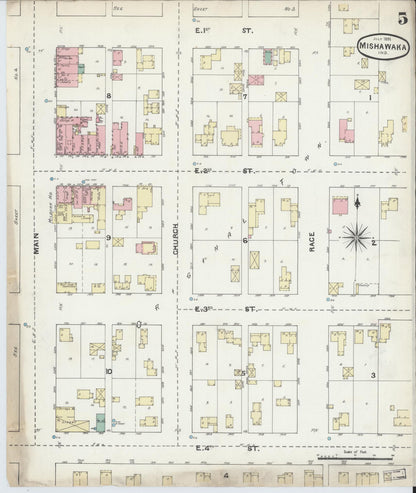 Sanborn Fire Insurance Map from Mishawaka, Saint Joseph County, Indiana (1891), Sheet #0005 - Historic Sanborn Fire Insurance Map Print, vintage old map wall art, antique decor, genealogy gift, Indiana Indiana map