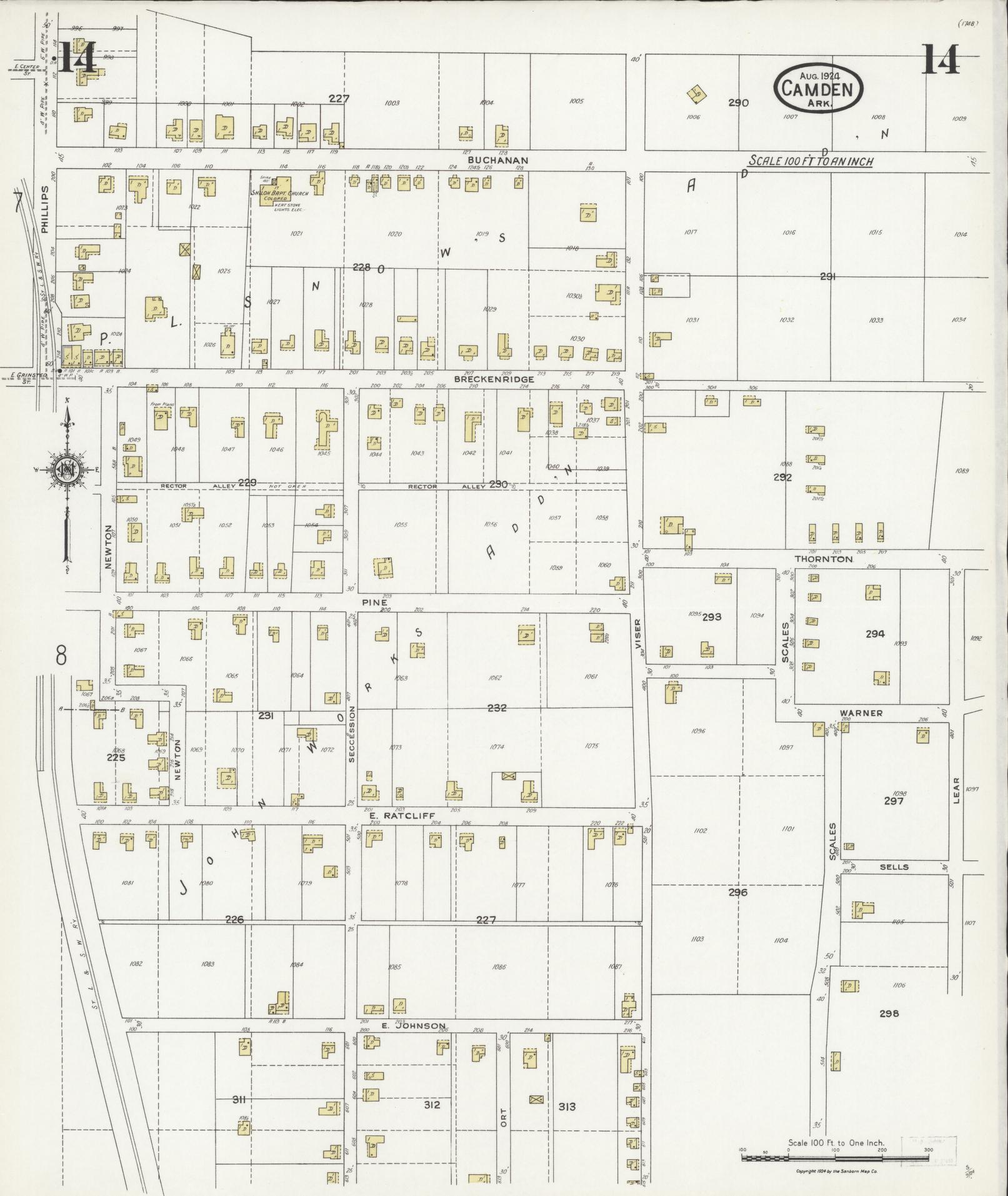 Sanborn Fire Insurance Map from Camden, Ouachita County, Arkansas (1924), Sheet #0014 - Historic Sanborn Fire Insurance Map Print, vintage old map wall art, antique decor, genealogy gift, Arkansas Arkansas map