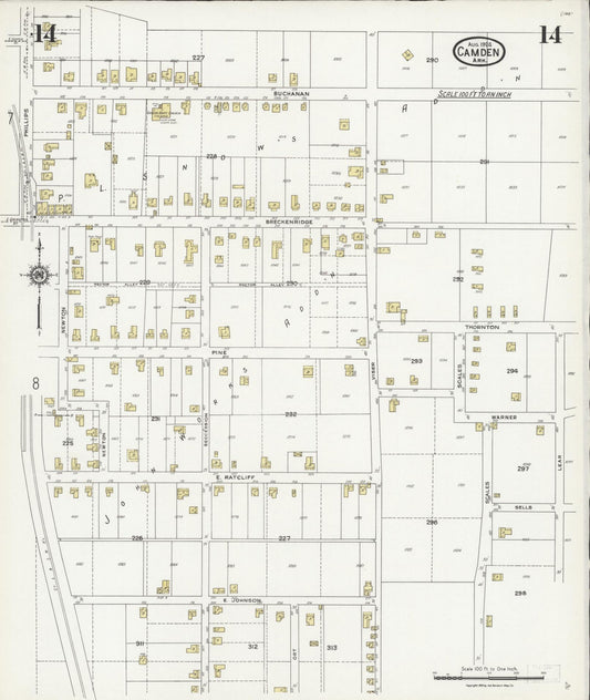 Sanborn Fire Insurance Map from Camden, Ouachita County, Arkansas (1924), Sheet #0014 - Historic Sanborn Fire Insurance Map Print, vintage old map wall art, antique decor, genealogy gift, Arkansas Arkansas map