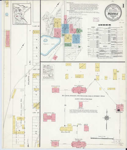 Sanborn Fire Insurance Map from Morris, Stevens County, Minnesota (1915), Sheet #0001 - Historic Sanborn Fire Insurance Map Print, vintage old map wall art, antique decor, genealogy gift, Minnesota Minnesota map