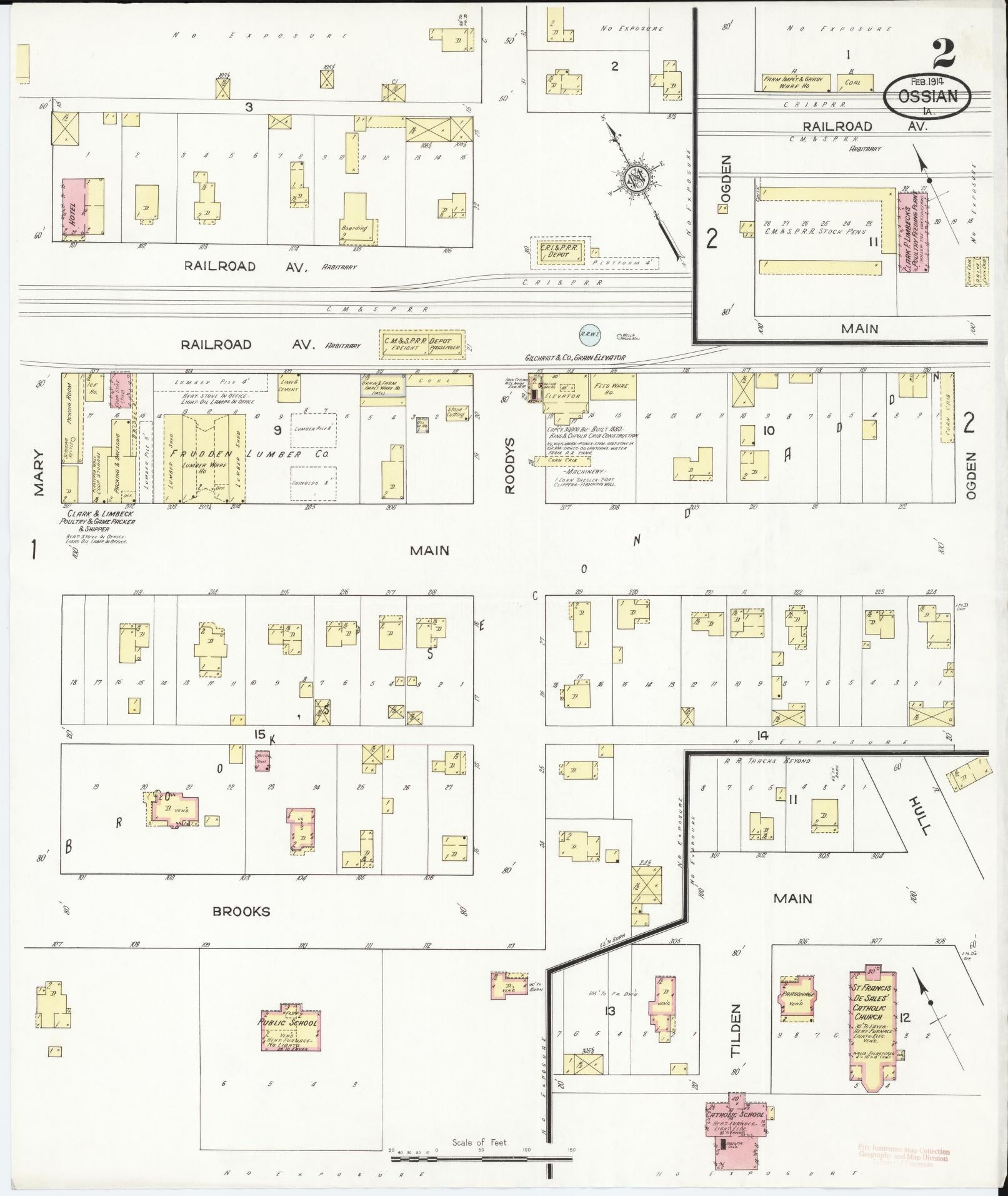 Sanborn Fire Insurance Map from Ossian, Winneshiek County, Iowa (1914), Sheet #0002 - Historic Sanborn Fire Insurance Map Print, vintage old map wall art