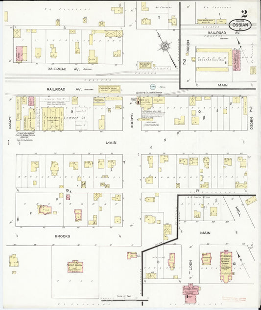 Sanborn Fire Insurance Map from Ossian, Winneshiek County, Iowa (1914), Sheet #0002 - Historic Sanborn Fire Insurance Map Print, vintage old map wall art