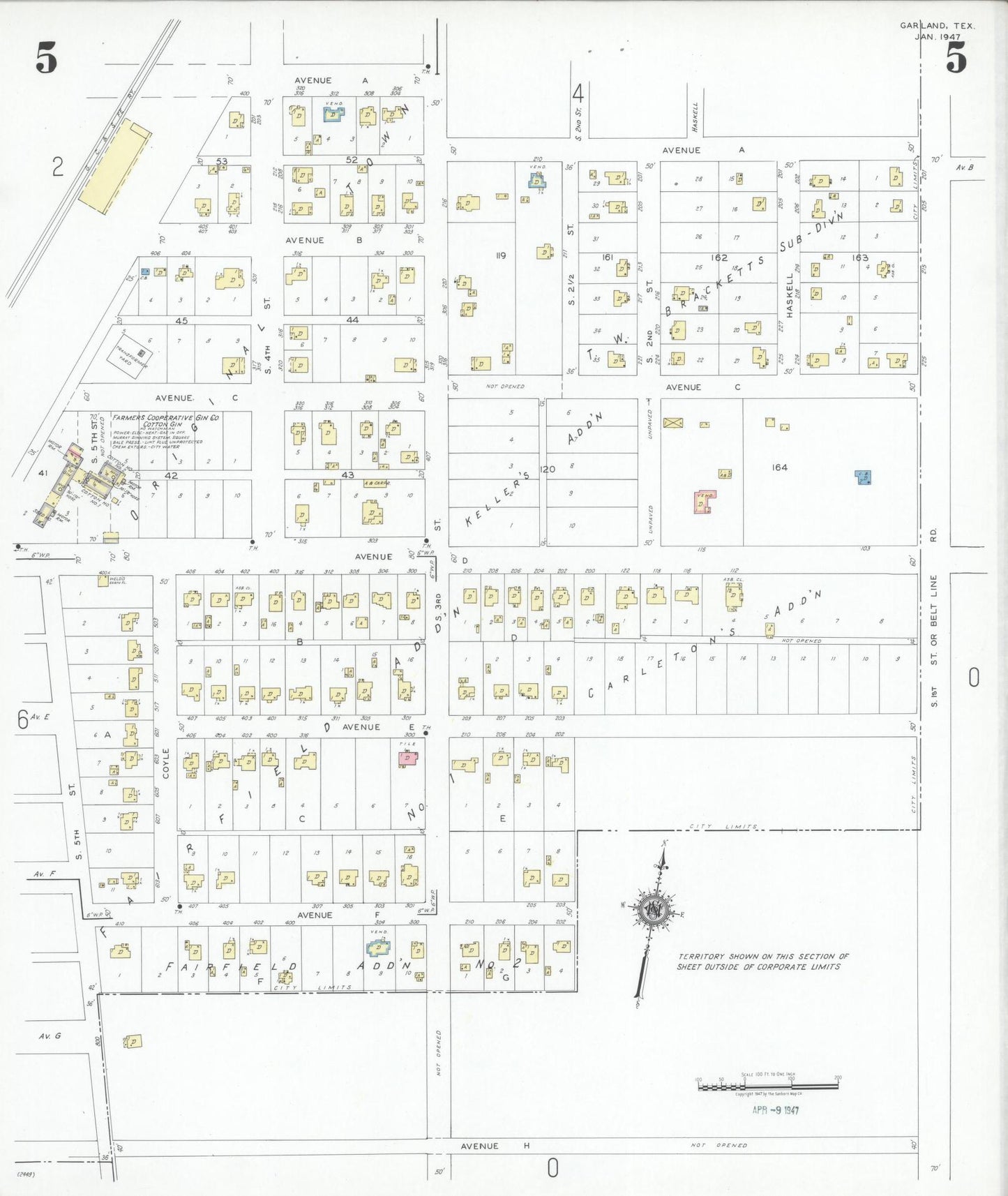 Sanborn Fire Insurance Map from Garland, Dallas County, Texas (1947), Sheet #0005 - Historic Sanborn Fire Insurance Map Print, vintage old map wall art, antique decor, genealogy gift, Texas Texas map
