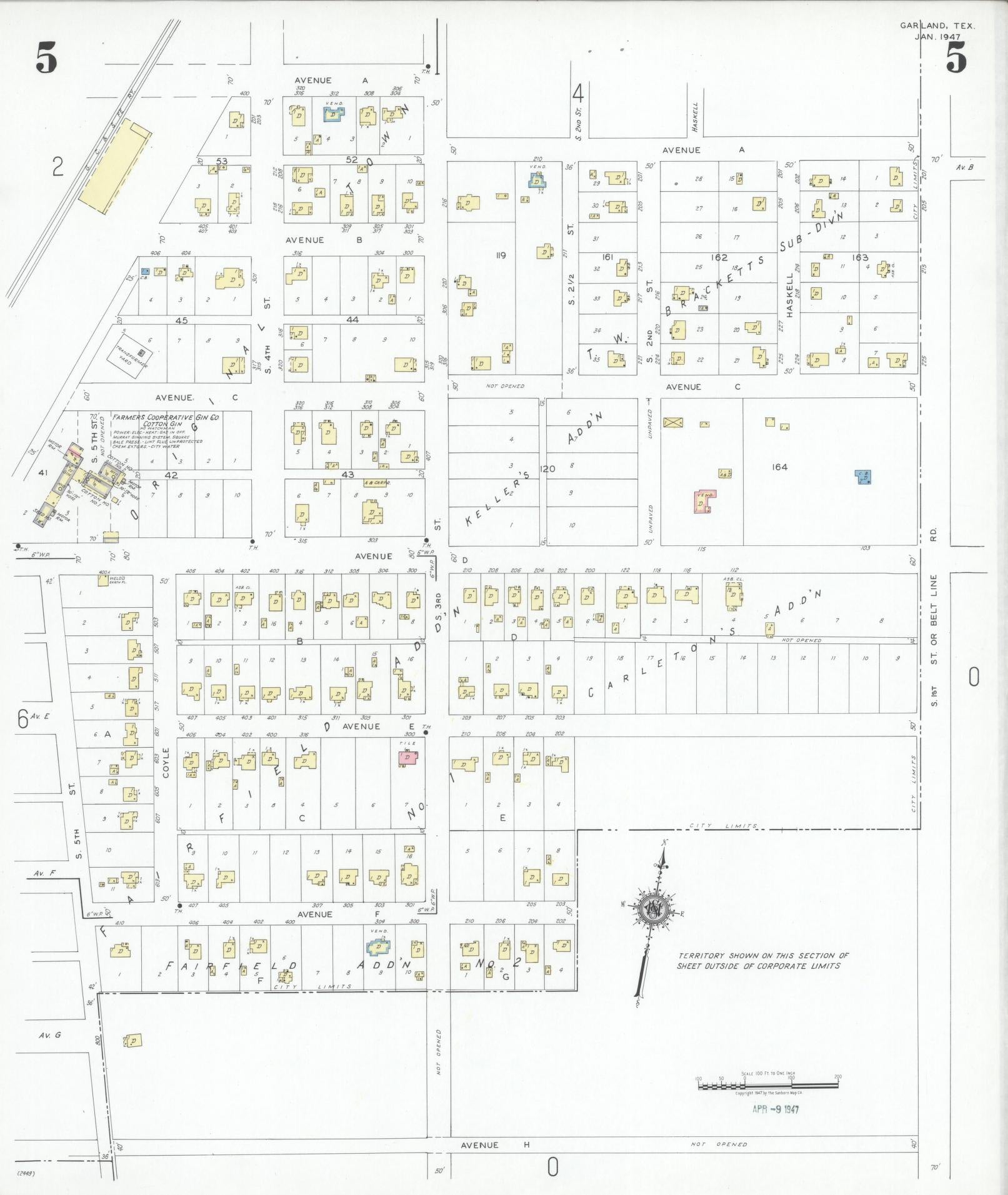 Sanborn Fire Insurance Map from Garland, Dallas County, Texas (1947), Sheet #0005 - Historic Sanborn Fire Insurance Map Print, vintage old map wall art, antique decor, genealogy gift, Texas Texas map