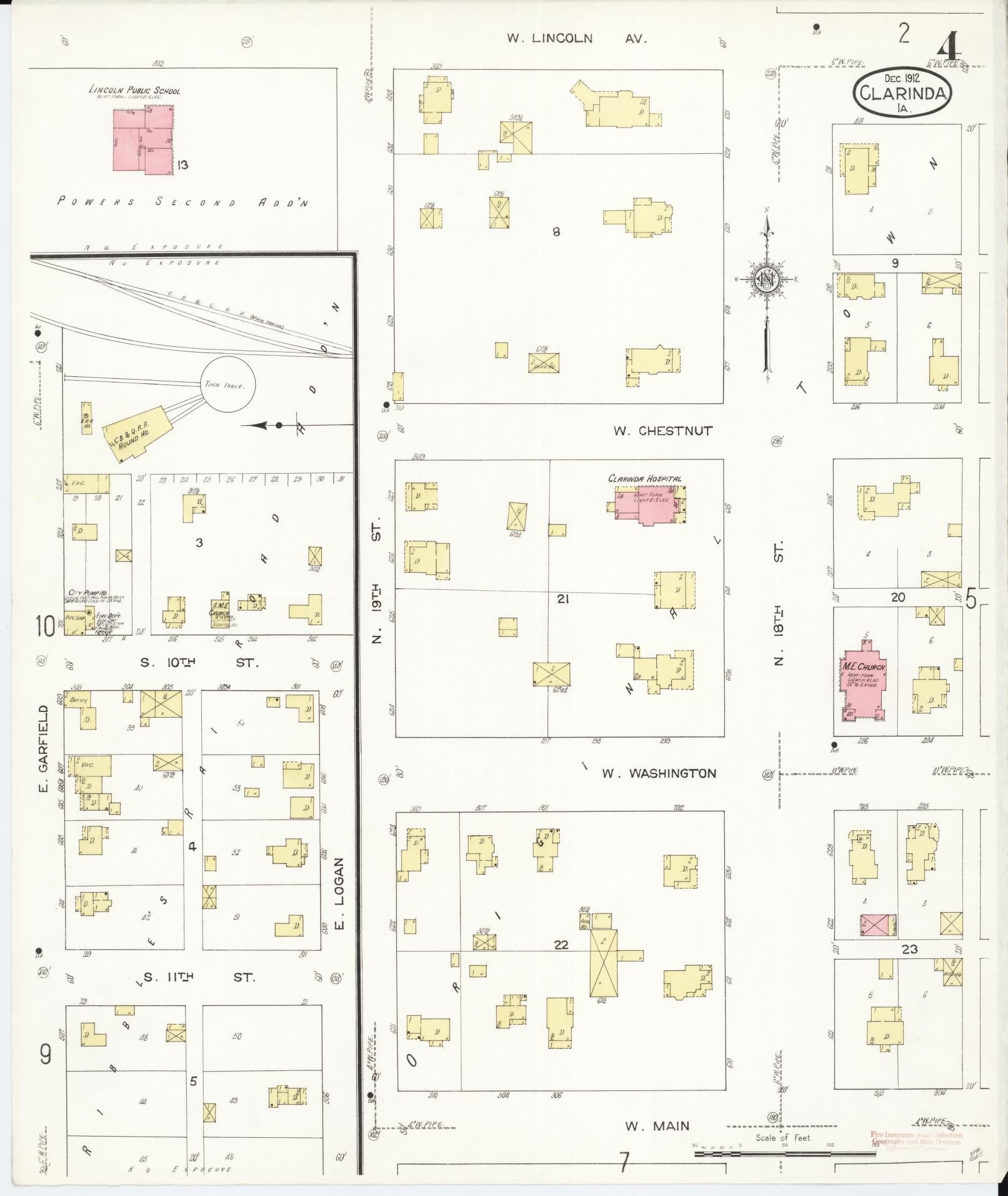 Sanborn Fire Insurance Map from Clarinda, Page County, Iowa (1912), Sheet #0004 - Historic Sanborn Fire Insurance Map Print, vintage old map wall art