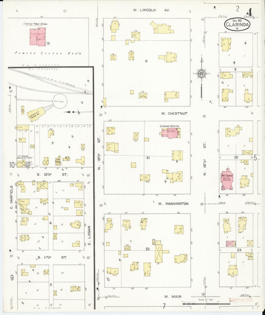 Sanborn Fire Insurance Map from Clarinda, Page County, Iowa (1912), Sheet #0004 - Historic Sanborn Fire Insurance Map Print, vintage old map wall art
