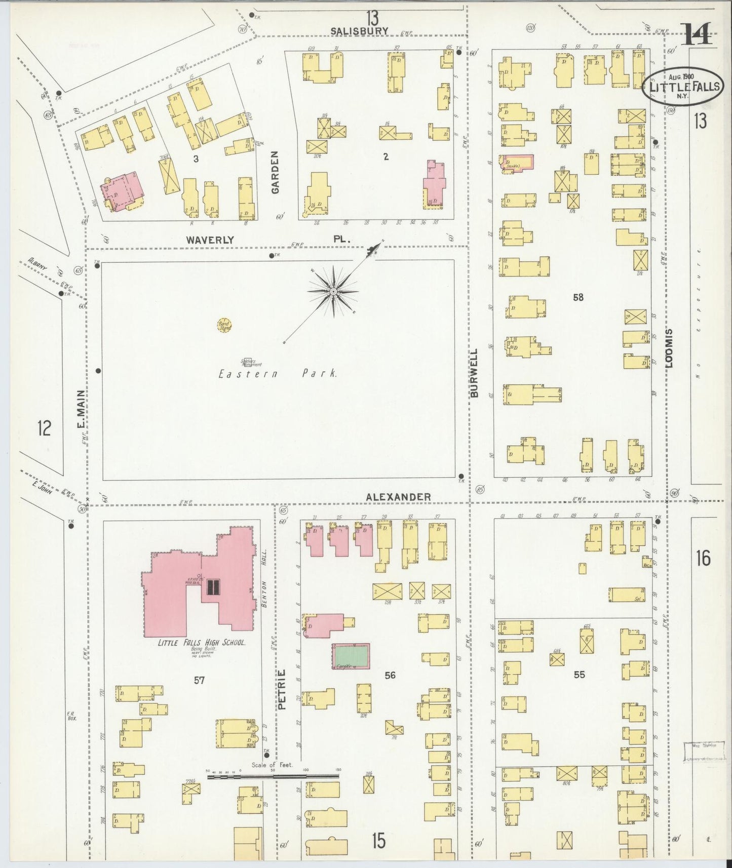 Sanborn Fire Insurance Map from Little Falls, Herkimer County, New York (1900), Sheet #0014 - Historic Sanborn Fire Insurance Map Print, vintage old map wall art, antique decor, genealogy gift, New York New York map