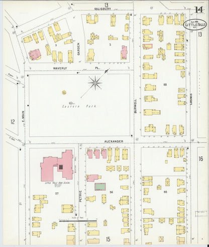 Sanborn Fire Insurance Map from Little Falls, Herkimer County, New York (1900), Sheet #0014 - Historic Sanborn Fire Insurance Map Print, vintage old map wall art, antique decor, genealogy gift, New York New York map