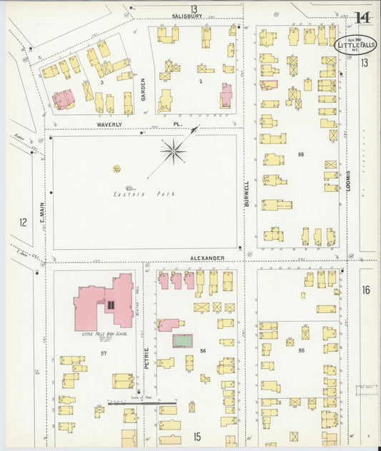 Sanborn Fire Insurance Map from Little Falls, Herkimer County, New York (1900), Sheet #0014 - Historic Sanborn Fire Insurance Map Print, vintage old map wall art, antique decor, genealogy gift, New York New York map