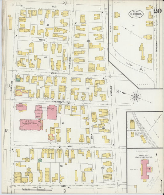 Sanborn Fire Insurance Map from Nashua, Hillsborough County, New Hampshire (1902), Sheet #0020 - Historic Sanborn Fire Insurance Map Print, vintage old map wall art, antique decor, genealogy gift, New Hampshire New Hampshire map