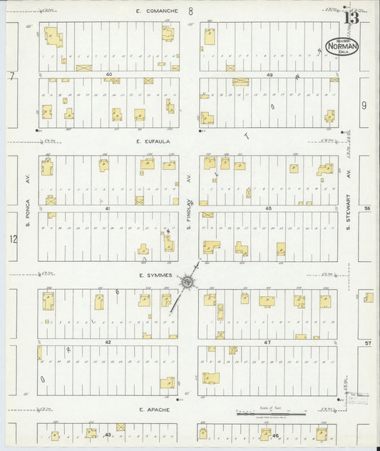 Sanborn Fire Insurance Map from Norman, Cleveland County, Oklahoma (1918), Sheet #0013 - Historic Sanborn Fire Insurance Map Print, vintage old map wall art, antique decor, genealogy gift, Oklahoma Oklahoma map