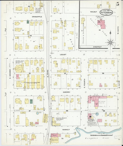 Sanborn Fire Insurance Map from Petersburg, Menard County, Illinois (1909), Sheet #0005 - Complete Map Set gallery image, historic Sanborn map, vintage wall art, Illinois Illinois