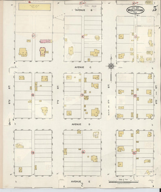 Sanborn Fire Insurance Map from Midlothian, Ellis County, Texas (1944), Sheet #0005 - Historic Sanborn Fire Insurance Map Print, vintage old map wall art, antique decor, genealogy gift, Texas Texas map