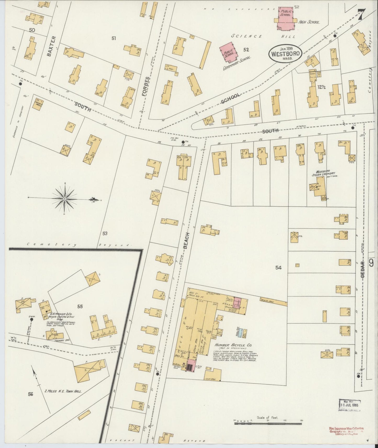 Sanborn Fire Insurance Map from Westboro, Worcester County, Massachusetts (1899), Sheet #0007 - Complete Map Set gallery image, historic Sanborn map, vintage wall art, Massachusetts Massachusetts
