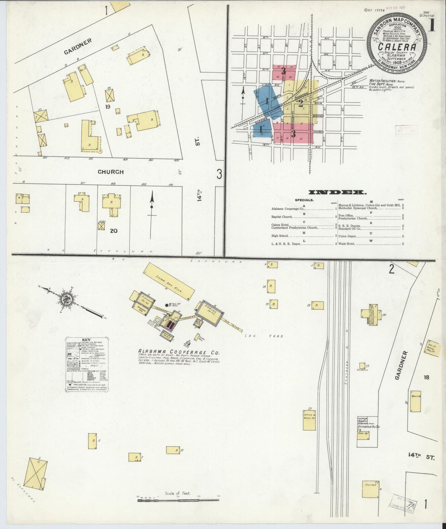 Sanborn Fire Insurance Map from Calera, Shelby County, Alabama (1909), Sheet #0001 - Complete Map Set gallery image, historic Sanborn map, vintage wall art, Alabama Alabama