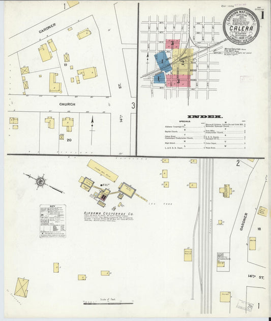 Sanborn Fire Insurance Map from Calera, Shelby County, Alabama (1909), Sheet #0001 - Complete Map Set gallery image, historic Sanborn map, vintage wall art, Alabama Alabama