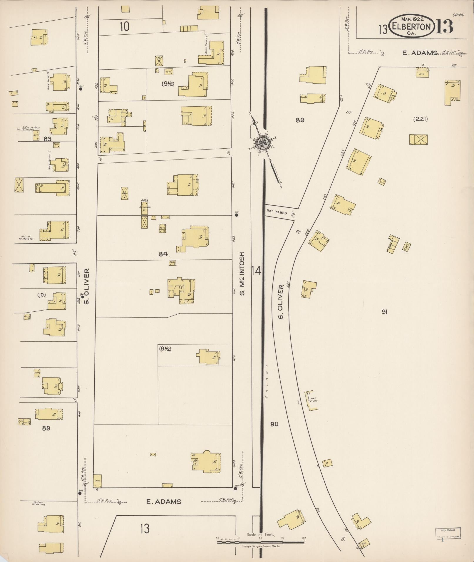 Sanborn Fire Insurance Map from Elberton, Elbert County, Georgia (1922), Sheet #0013 - Complete Map Set gallery image, historic Sanborn map, vintage wall art, Georgia Georgia