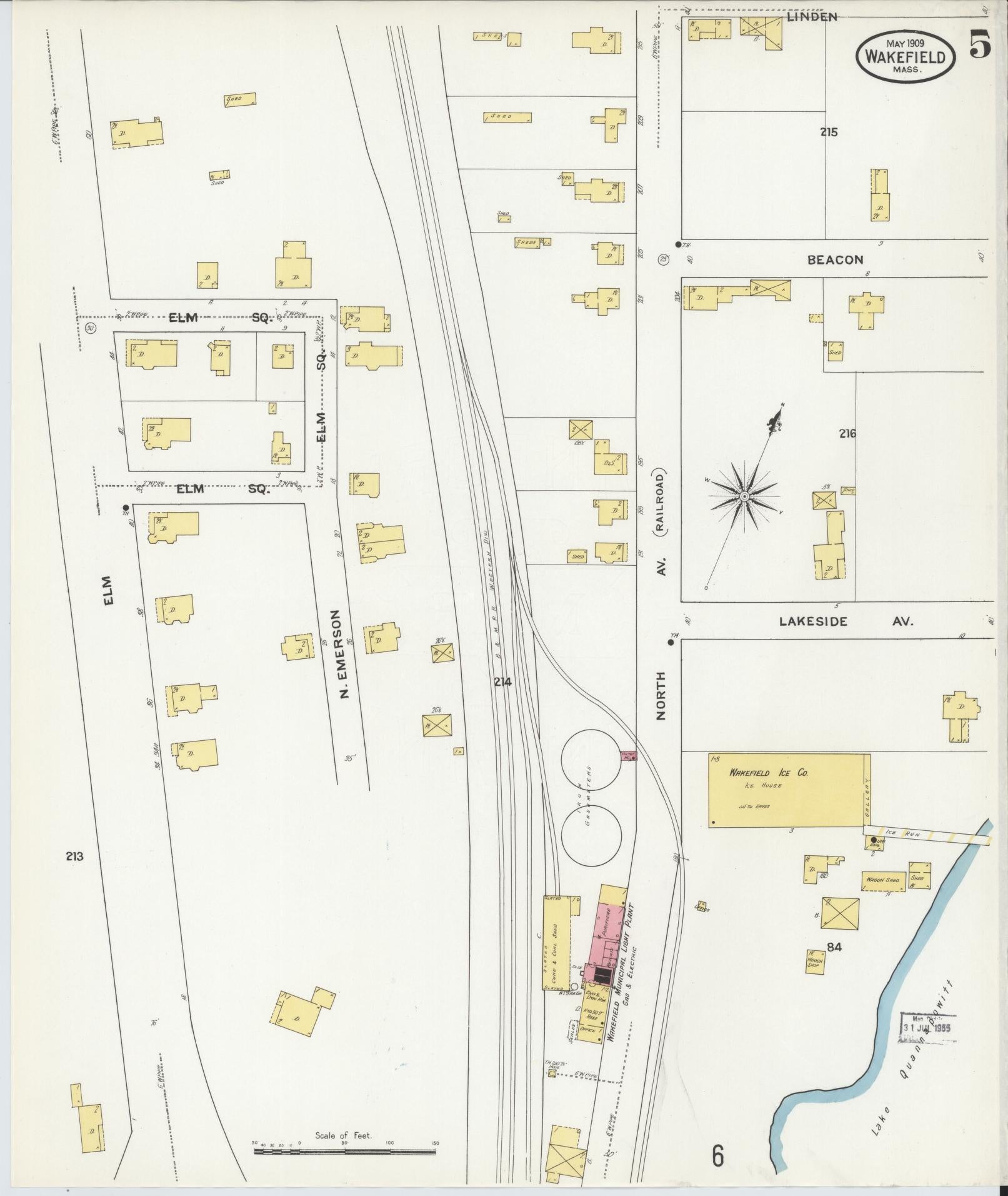Sanborn Fire Insurance Map from Wakefield, Middlesex County, Massachusetts (1909), Sheet #0005 - Complete Map Set gallery image, historic Sanborn map, vintage wall art, Massachusetts Massachusetts