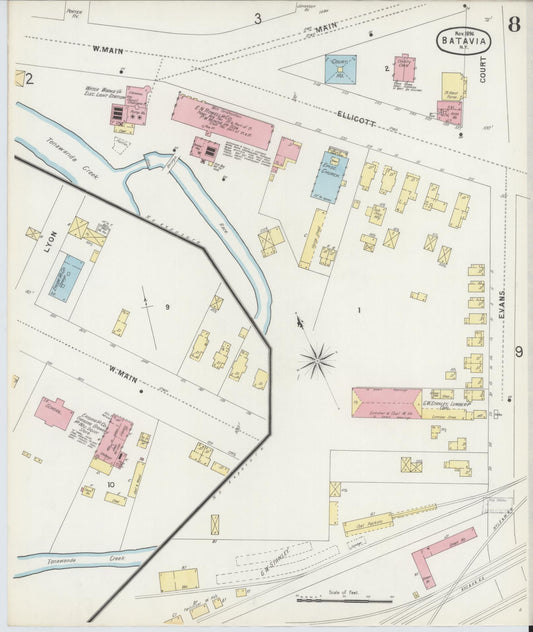 Sanborn Fire Insurance Map from Batavia, Genesee County, New York (1896), Sheet #0008 - Historic Sanborn Fire Insurance Map Print, vintage old map wall art, antique decor, genealogy gift, New York New York map