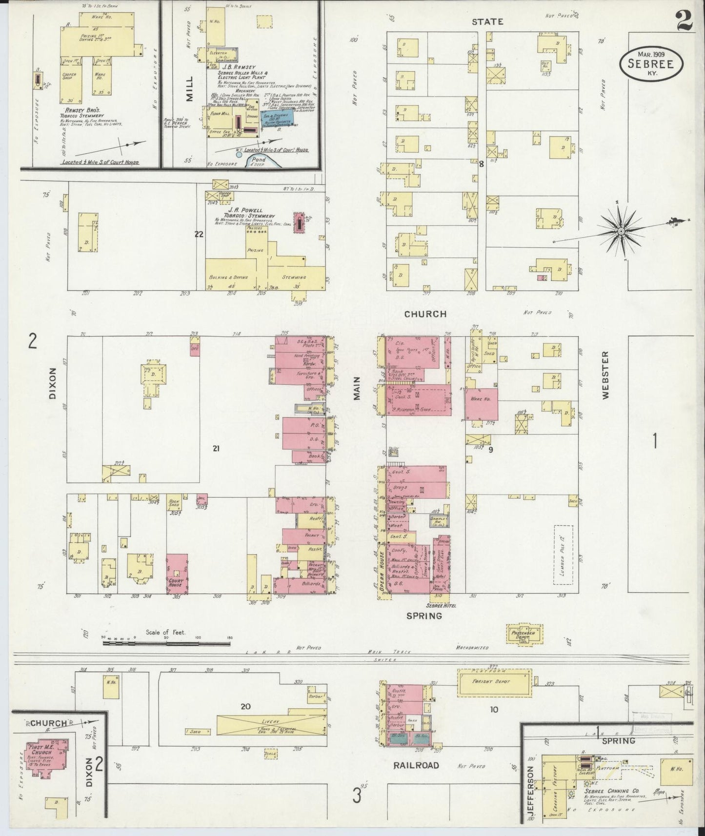 Sanborn Fire Insurance Map from Sebree, Webster County, Kentucky (1909), Sheet #0002 - Complete Map Set gallery image, historic Sanborn map, vintage wall art, Kentucky Kentucky