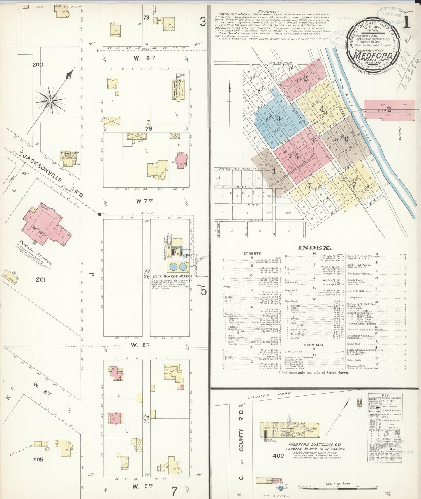 Sanborn Fire Insurance Map from Medford, Jackson County, Oregon (1898), Sheet #0001 - Complete Map Set gallery image, historic Sanborn map, vintage wall art, Oregon Oregon