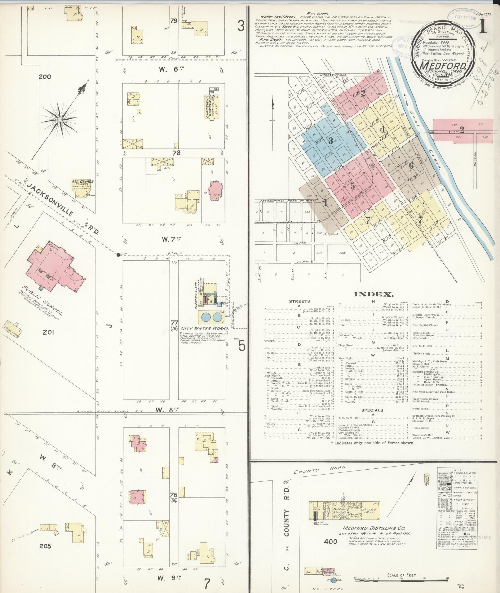 Sanborn Fire Insurance Map from Medford, Jackson County, Oregon (1898), Sheet #0001 - Complete Map Set gallery image, historic Sanborn map, vintage wall art, Oregon Oregon