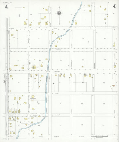 Sanborn Fire Insurance Map from Bastrop, Bastrop County, Texas (1934), Sheet #0004 - Historic Sanborn Fire Insurance Map Print, vintage old map wall art, antique decor, genealogy gift, Texas Texas map