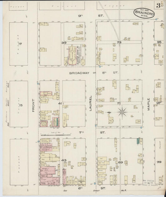 Sanborn Fire Insurance Map from Brainerd, Crow Wing County, Minnesota (1885), Sheet #0003 - Historic Sanborn Fire Insurance Map Print, vintage old map wall art, antique decor, genealogy gift, Minnesota Minnesota map