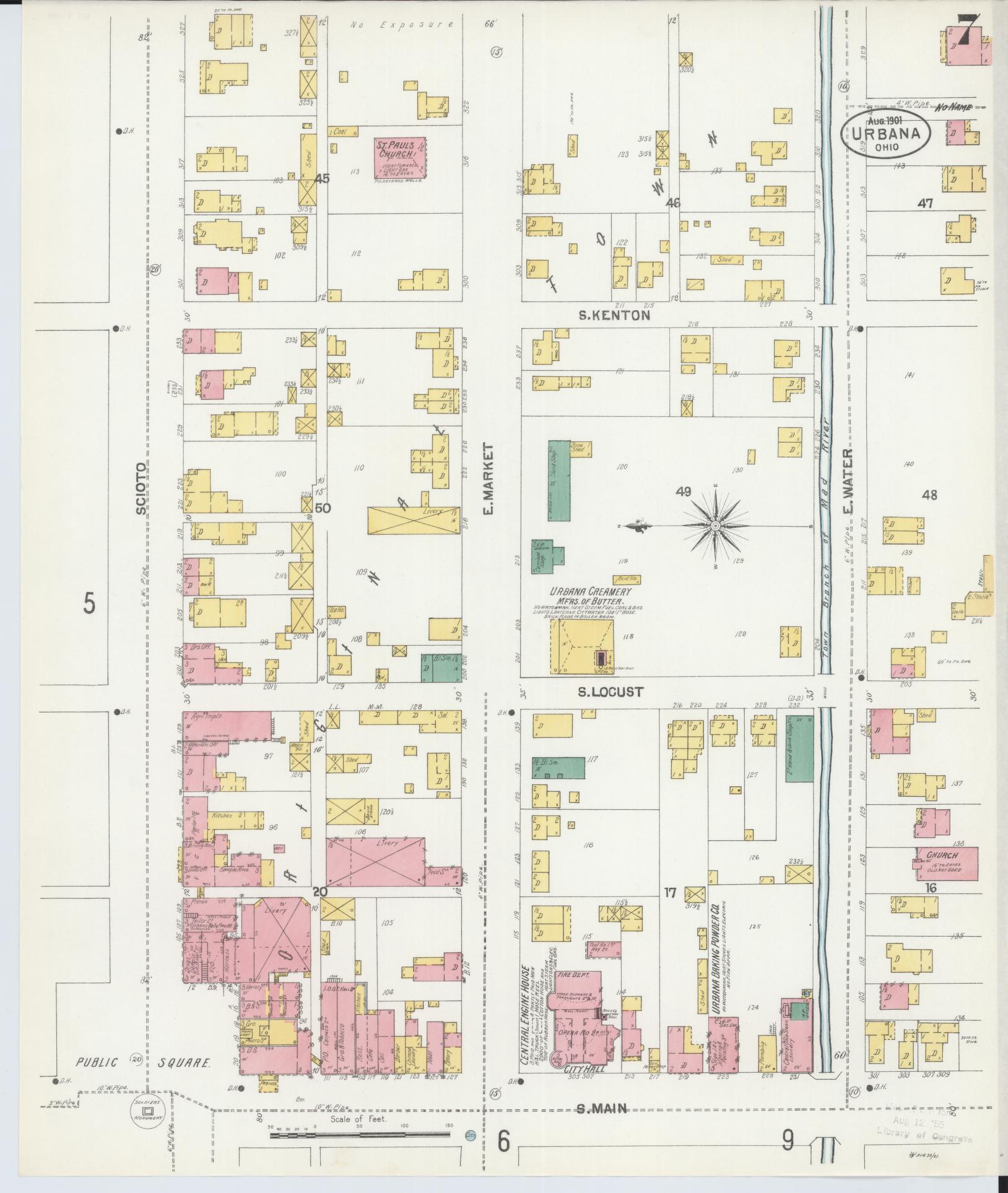 Sanborn Fire Insurance Map from Urbana, Champaign County, Ohio (1901), Sheet #0007 - Complete Map Set gallery image, historic Sanborn map, vintage wall art, Ohio Ohio