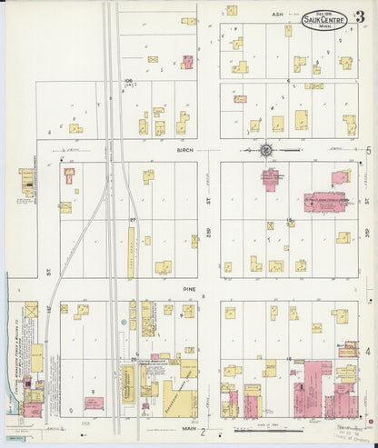 Sanborn Fire Insurance Map from Sauk Centre, Stearns County, Minnesota (1916), Sheet #0003 - Historic Sanborn Fire Insurance Map Print, vintage old map wall art, antique decor, genealogy gift, Minnesota Minnesota map
