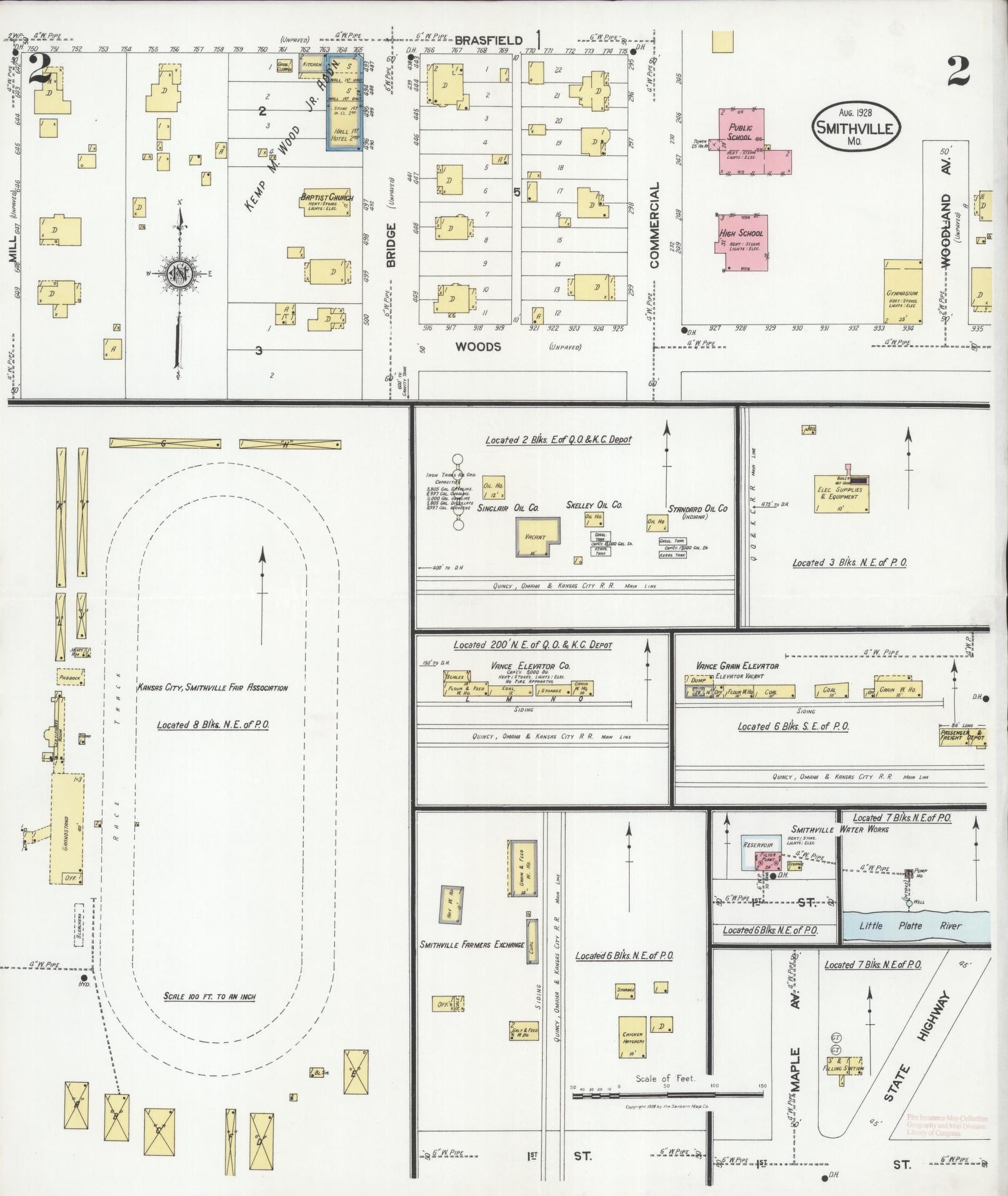 Sanborn Fire Insurance Map from Smithville, Clay County, Missouri (1928), Sheet #0002 - Historic Sanborn Fire Insurance Map Print, vintage old map wall art, antique decor, genealogy gift, Missouri Missouri map