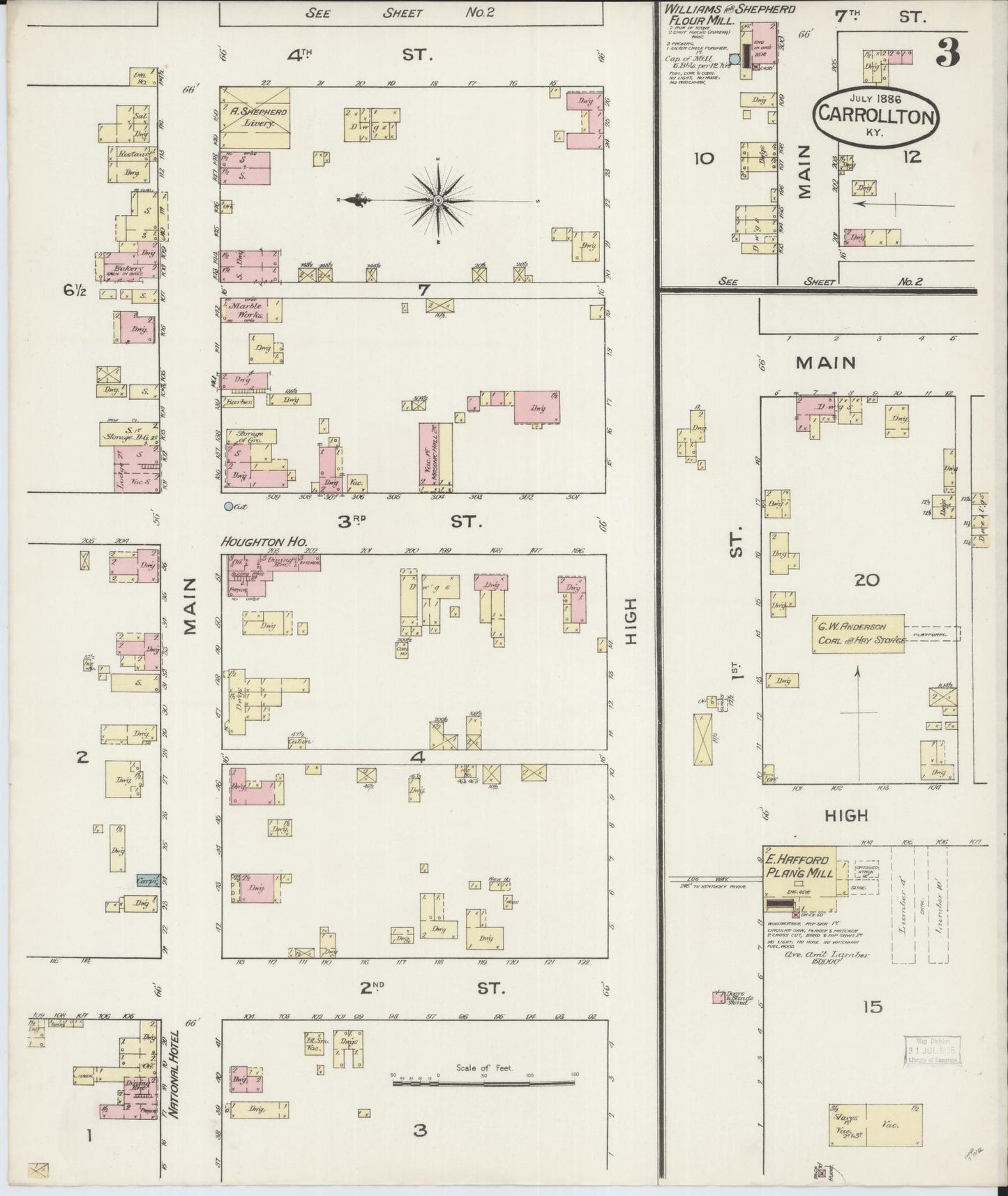 Sanborn Fire Insurance Map from Carrollton, Carroll County, Kentucky (1886), Sheet #0003 - Historic Sanborn Fire Insurance Map Print, vintage old map wall art, antique decor, genealogy gift, Kentucky Kentucky map