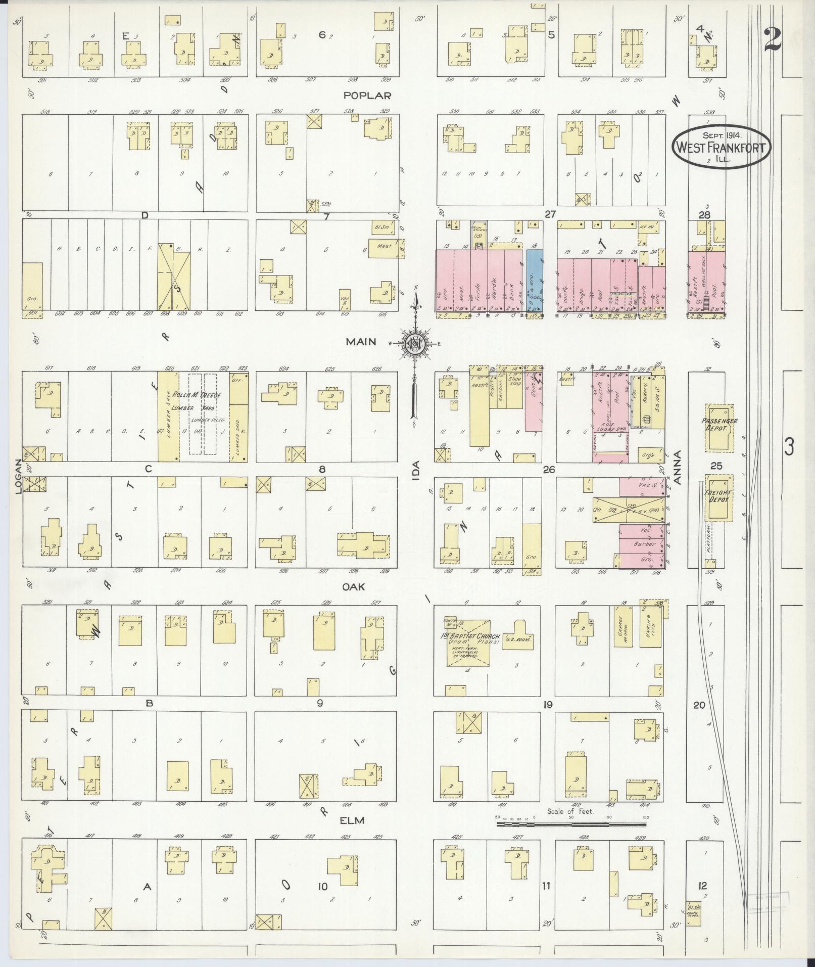 Sanborn Fire Insurance Map from West Frankfort, Franklin County, Illinois (1914), Sheet #0002 - Complete Map Set gallery image, historic Sanborn map, vintage wall art, Illinois Illinois