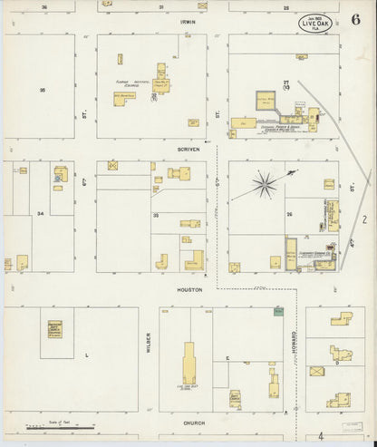 Sanborn Fire Insurance Map from Live Oak, Suwanee County, Florida (1903), Sheet #0006 - Historic Sanborn Fire Insurance Map Print, vintage old map wall art, antique decor, genealogy gift, Florida Florida map