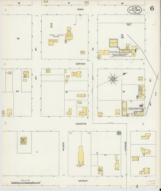 Sanborn Fire Insurance Map from Live Oak, Suwanee County, Florida (1903), Sheet #0006 - Historic Sanborn Fire Insurance Map Print, vintage old map wall art, antique decor, genealogy gift, Florida Florida map