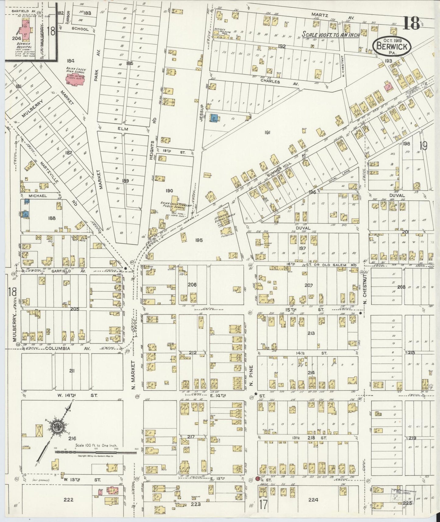 Sanborn Fire Insurance Map from Berwick, Columbia County, Pennsylvania (1918), Sheet #0018 - Historic Sanborn Fire Insurance Map Print, vintage old map wall art, antique decor, genealogy gift, Pennsylvania Pennsylvania map