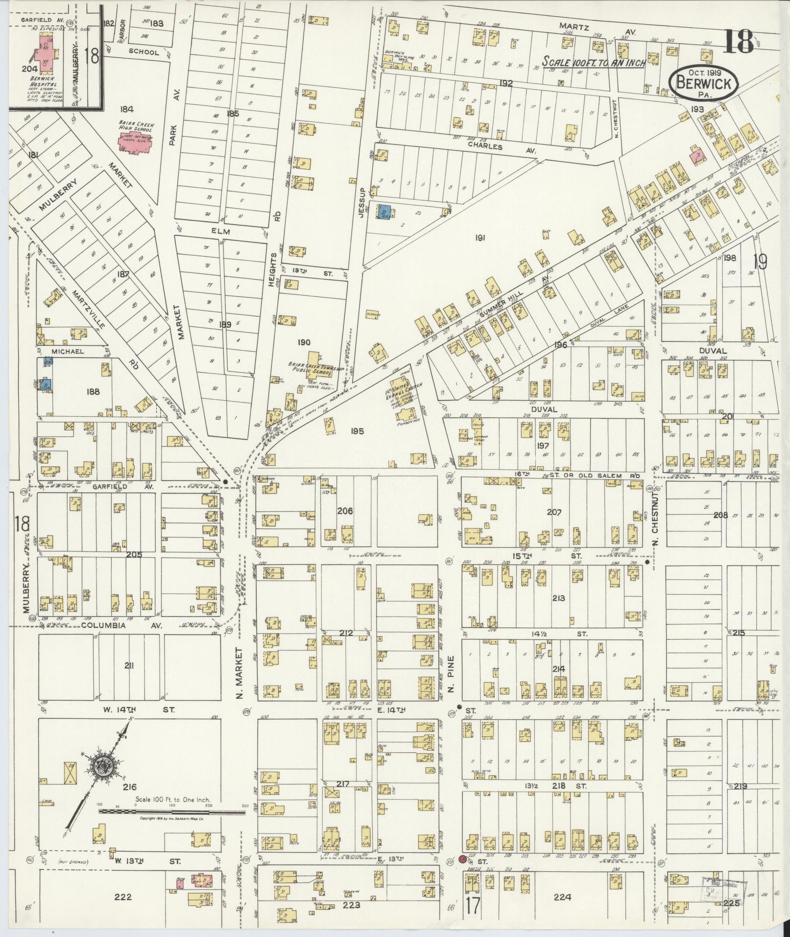 Sanborn Fire Insurance Map from Berwick, Columbia County, Pennsylvania (1918), Sheet #0018 - Historic Sanborn Fire Insurance Map Print, vintage old map wall art, antique decor, genealogy gift, Pennsylvania Pennsylvania map