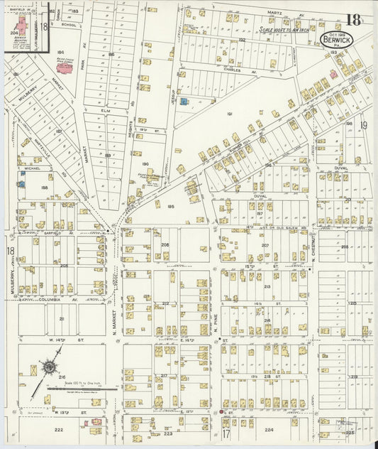 Sanborn Fire Insurance Map from Berwick, Columbia County, Pennsylvania (1918), Sheet #0018 - Historic Sanborn Fire Insurance Map Print, vintage old map wall art, antique decor, genealogy gift, Pennsylvania Pennsylvania map