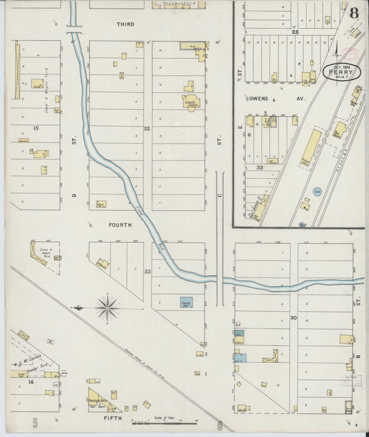 Sanborn Fire Insurance Map from Perry, Noble County, Oklahoma (1894), Sheet #0008 - Historic Sanborn Fire Insurance Map Print, vintage old map wall art, antique decor, genealogy gift, Oklahoma Oklahoma map