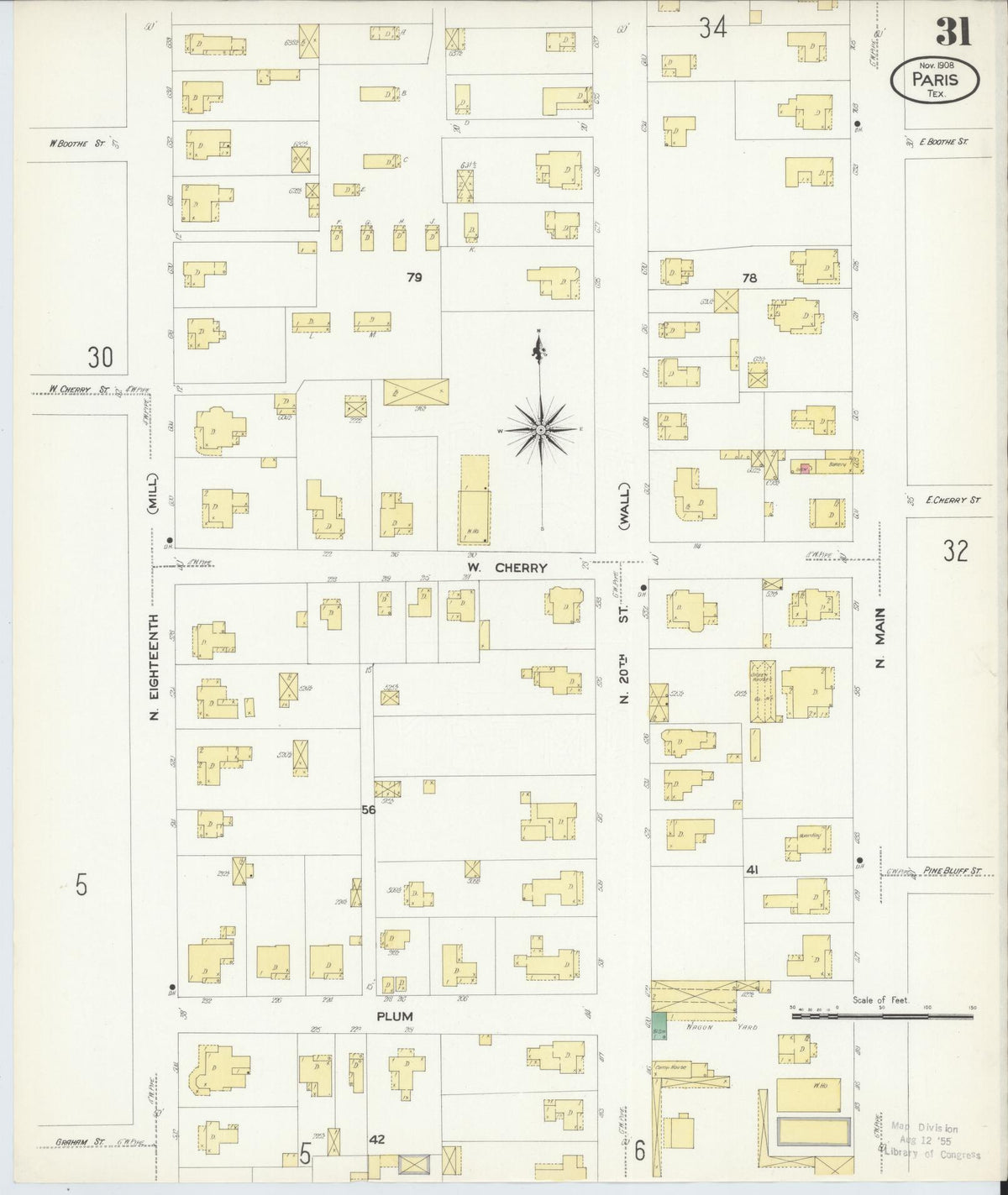 Sanborn Fire Insurance Map from Paris, Lamar County, Texas (1908), Sheet #0031 - Historic Sanborn Fire Insurance Map Print, vintage old map wall art, antique decor, genealogy gift, Texas Texas map
