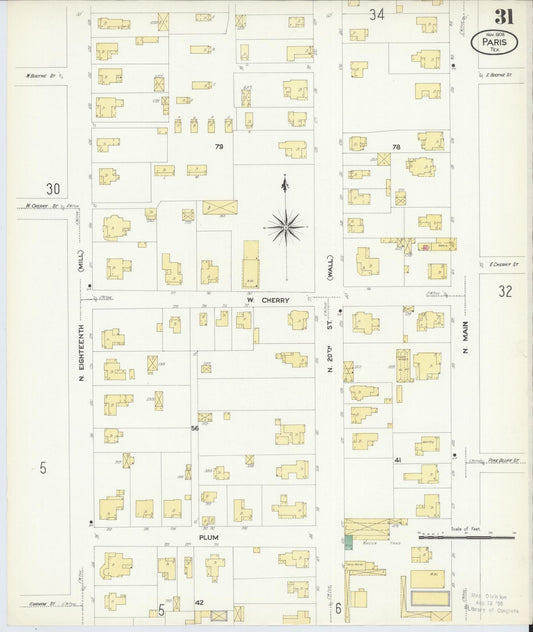 Sanborn Fire Insurance Map from Paris, Lamar County, Texas (1908), Sheet #0031 - Historic Sanborn Fire Insurance Map Print, vintage old map wall art, antique decor, genealogy gift, Texas Texas map