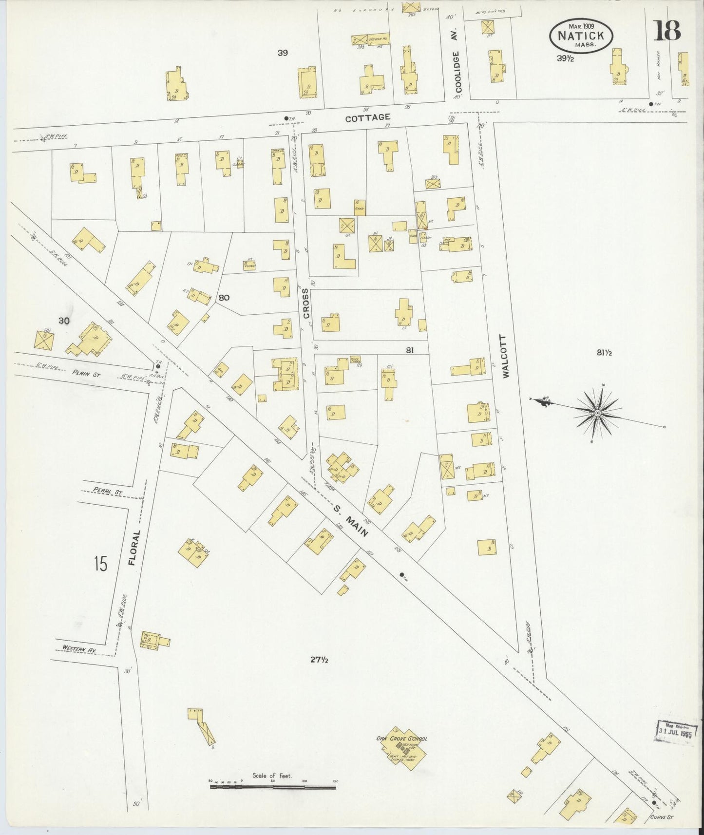 Sanborn Fire Insurance Map from Natick, Middlesex County, Massachusetts (1909), Sheet #0018 - Complete Map Set gallery image, historic Sanborn map, vintage wall art, Massachusetts Massachusetts