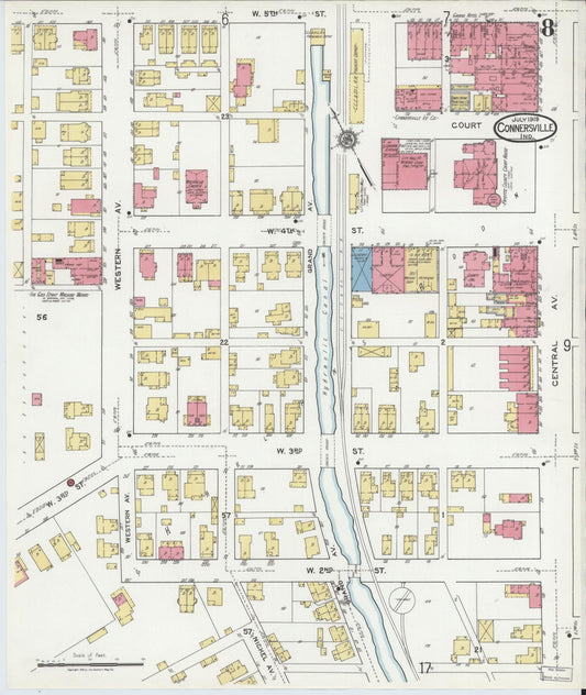 Sanborn Fire Insurance Map from Connersville, Fayette County, Indiana (1919), Sheet #0008 - Historic Sanborn Fire Insurance Map Print, vintage old map wall art, antique decor, genealogy gift, Indiana Indiana map